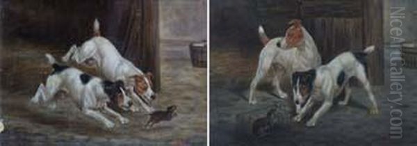 Terriers Ratting Oil Painting by G Earle