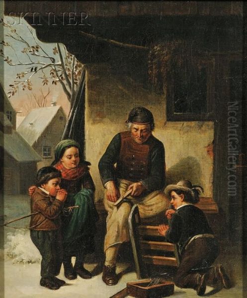 The Wood Carver's Little Apprentices Oil Painting by Lawrence Carmichael Earle