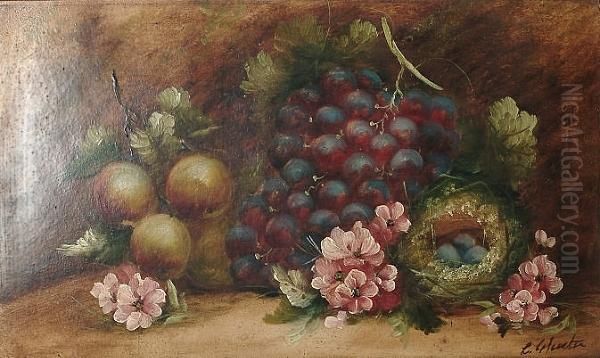 Still Life Of Fruit And A Bird's Nest; And A Still Life Of Fruit With A Basket Oil Painting by Chester Earles