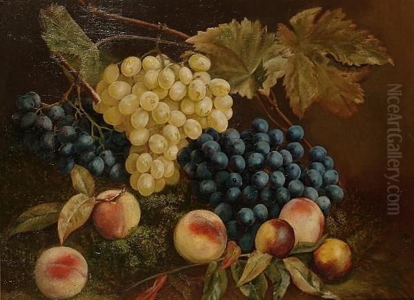 Still Life Of Fruit On A Mossy Bank Oil Painting by Chester Earles