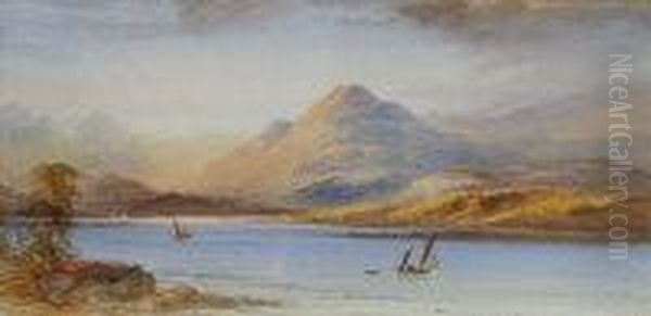 Loch Landscape With A Sailboat Oil Painting by Edwin Earp