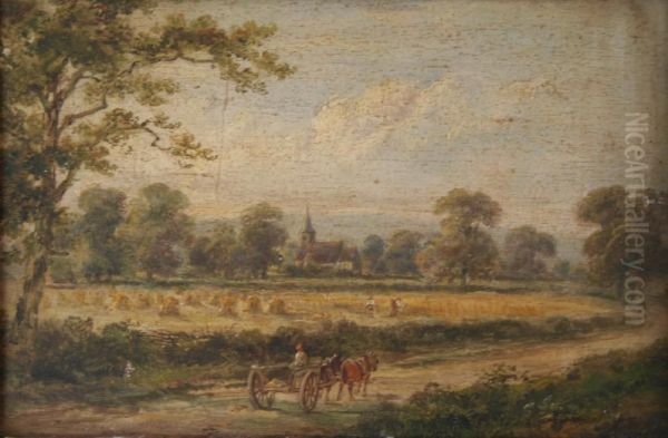 Harvest Scene With A Farmer's Cart Oil Painting by Henry Earp