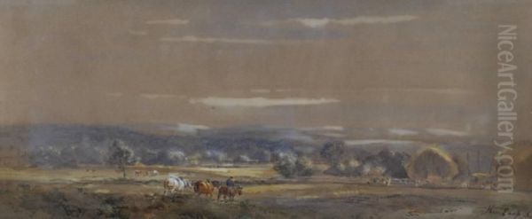 Farmer And Horses Returning Home Oil Painting by Henry Earp