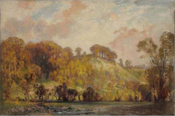 An Autumn Landscape Oil Painting by Sir Alfred East