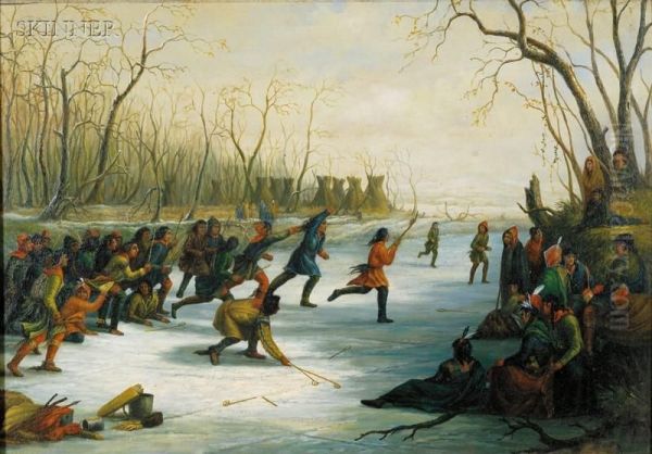 Ball Play Of The Sioux On The St. Peters River In Winter Oil Painting by Seth Eastman