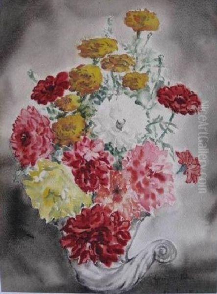 Flowers In Cornucopia Vase Oil Painting by William Joseph Eastman