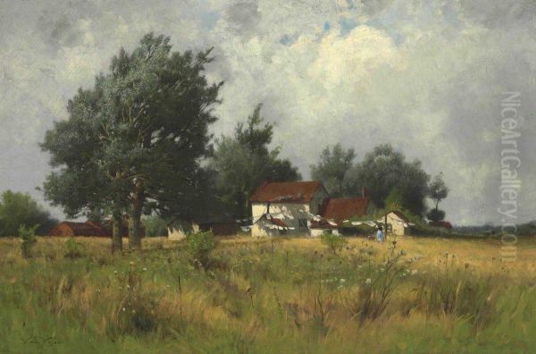 Farmhouse In A Landscape Oil Painting by Charles Harry Eaton