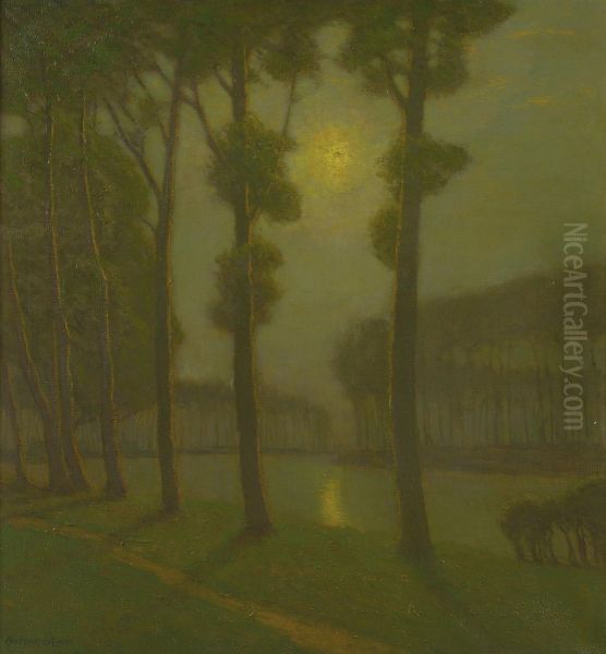 Morning On The Bruges Canal Oil Painting by Charles Warren Eaton