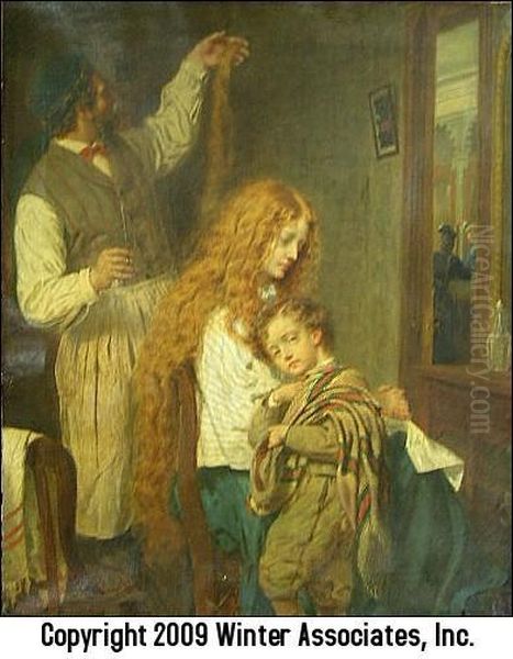 Genre Scene Of Woman And Child At The Barber Oil Painting by Joseph Oriel Eaton