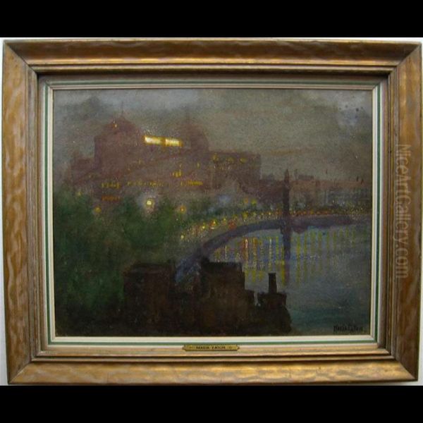 The River Thames At Night Oil Painting by Maria Hampshire Eaton