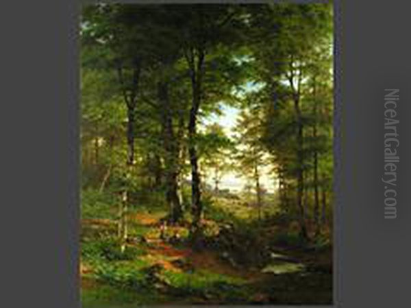 Pilzsammlerinnen Am Waldrand Vor
Tiefer Landschaft Oil Painting by Fritz Carl Werner Ebel