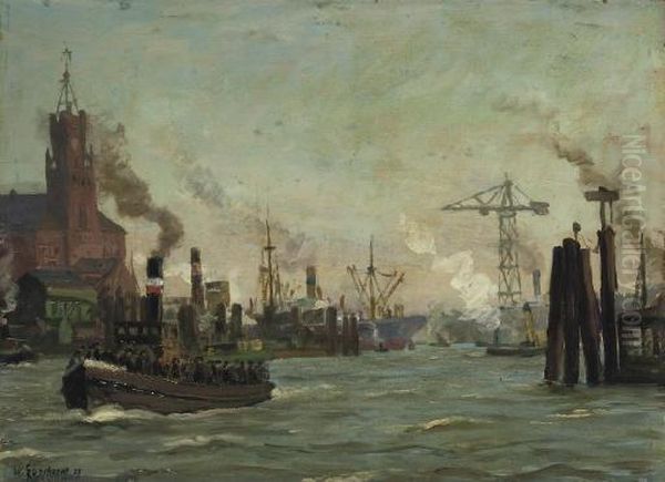 The Harbour Of Hamburg Oil Painting by Wilhelm Eberhardt