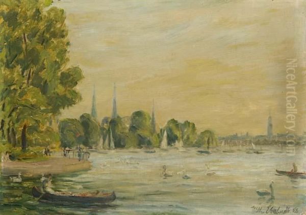 Sommer An Der Ausenalster Oil Painting by Wilhelm Eberhardt