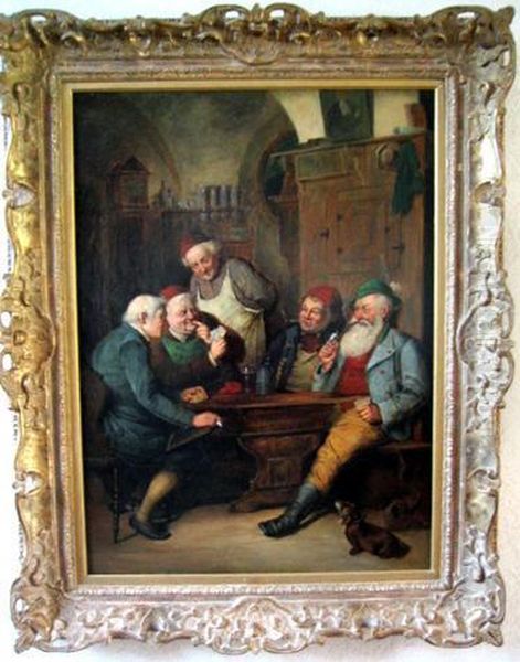 Gemutliches Beisammensein Beim Kartenspielen In Der Wirtsstube Oil Painting by Adolf Eberle