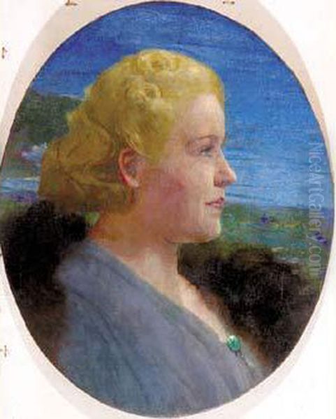 Portrait Of A Lady, C. 1930 Oil Painting by Alfred Rudolfovich Eberling