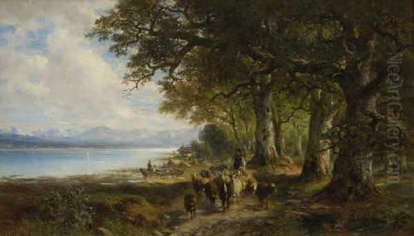 Herde Unter Eichen Am Starnberger See Oil Painting by Carl Ebert