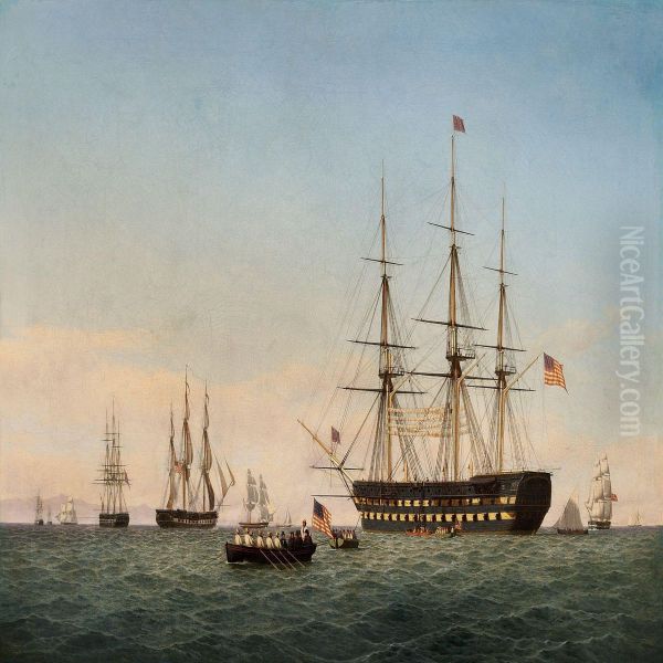 Seascape With An American Ship Of The Line Oil Painting by C.W. Eckersberg