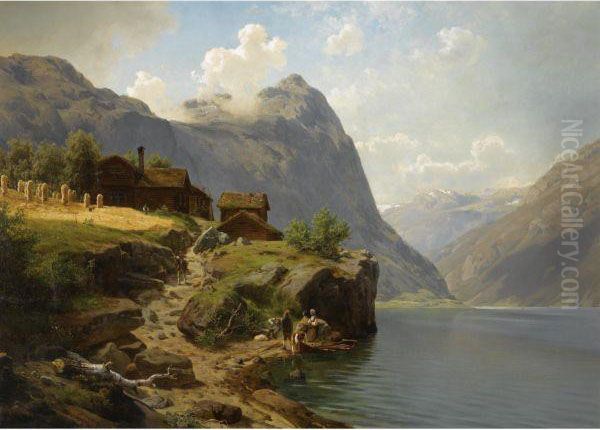 Mennesker I Fjellandskap (figures In A Mountainous River Landscape) Oil Painting by Johan Frederick Eckersberg