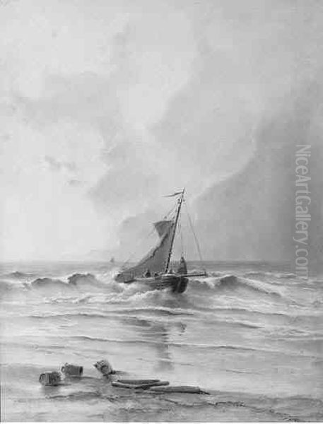 A Bomschuit In The Surf Oil Painting by Carel Alfons Eckstein