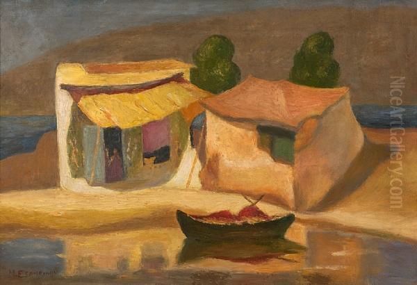 Houses By The Sea Oil Painting by Michalis Economou