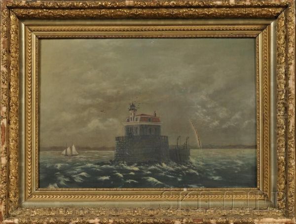 View Of The Penfield Reef Lighthouse Off Fairfield, 
Connecticut. Oil Painting by Augustus Waldo Eddy