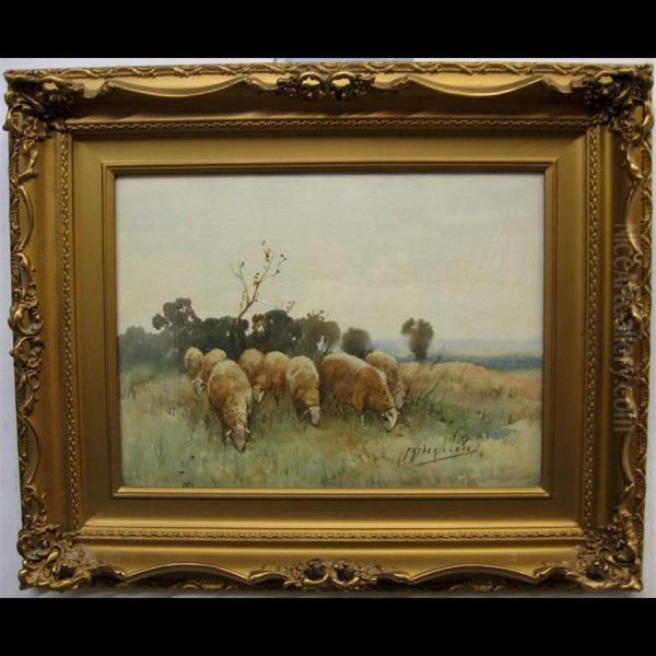 Grazing Sheep Oil Painting by Frederick Charles Vipont Ede