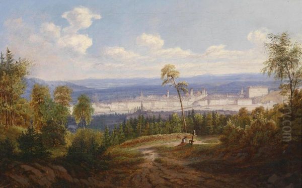 View From The Postlingberg Over Linz Oil Painting by Josef Edelbacher