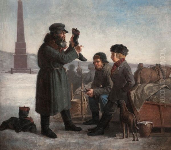 A Jew Selling Boots Oil Painting by Albert Edelfelt