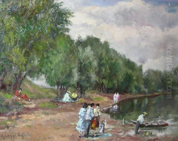 Schuler Der Akademie Budapest. 
Holzrahmen Oil Painting by Gyula Eder