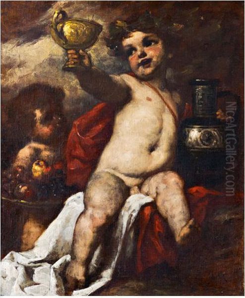 Putto Serleggel Es Kancsoval Oil Painting by Gyula Eder