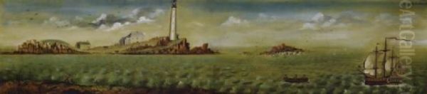 Southwest View Of Boston Lighthouse And Harbor Oil Painting by Jonathan Welch Edes