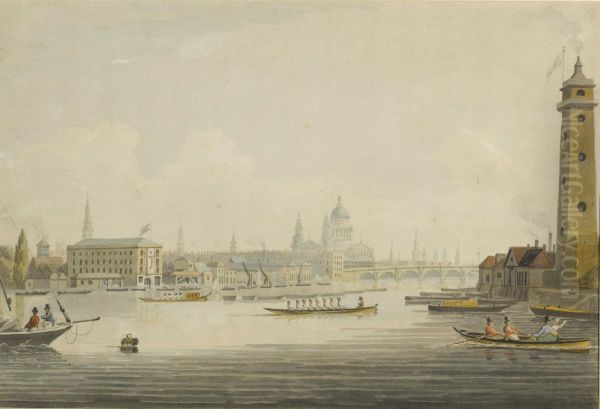 View Of The River Thames, London Oil Painting by John William Edge