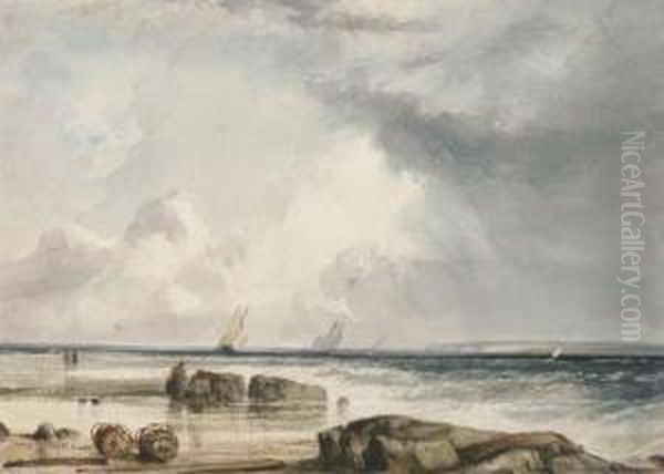 A Blustery Day Offshore Oil Painting by John William Edge