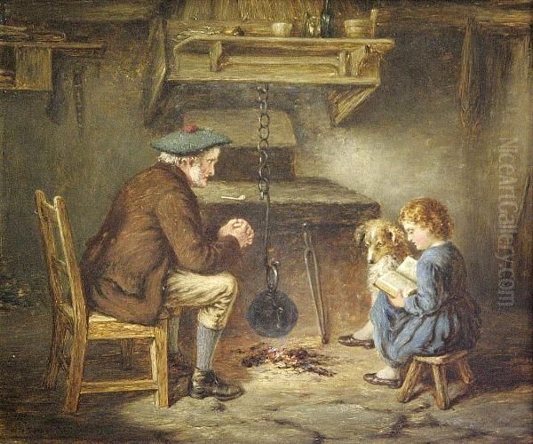 Reading By The Fire Oil Painting by Samuel Edmonston