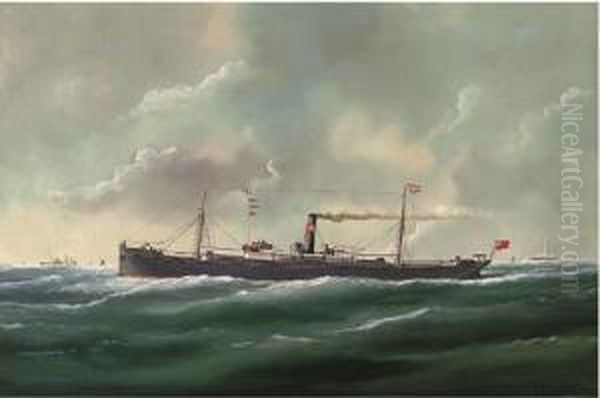 The General Cargo Steamer Agenoria At Sea Oil Painting by Adam Edouard