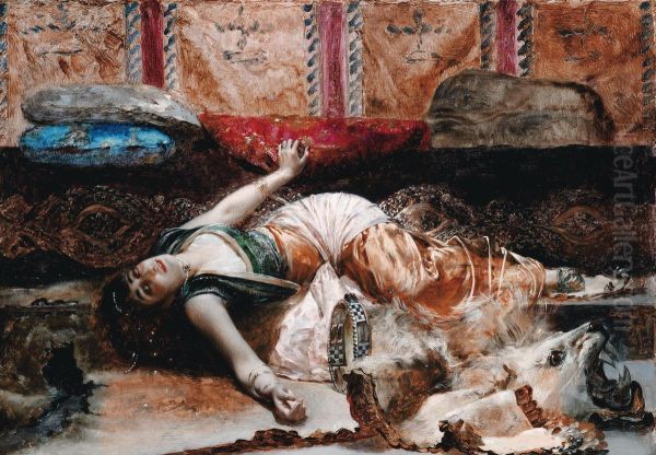 Odalisque Au Tambourin Oil Painting by Edouard Frederic Wilhelm Richter