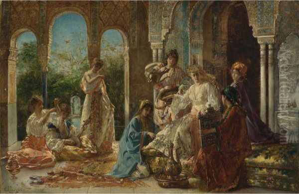 Attending The Favorite Oil Painting by Edouard Frederic Wilhelm Richter