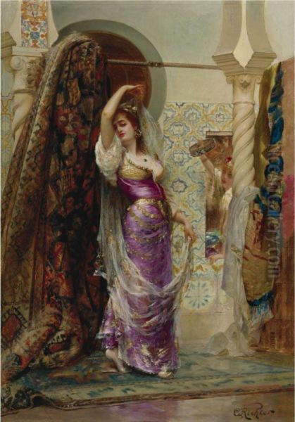 Preparing For The Performance Oil Painting by Edouard Frederic Wilhelm Richter