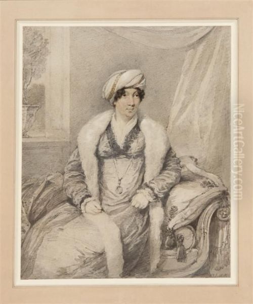 Portrait Of A Fashionable Woman Wearing A Turban Oil Painting by Henry Edridge