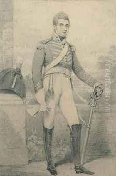 Portrait Of Sir Southerton Branthwayt Peckham Mickelthwaite, Bt.,small Full-length, Standing By A Pillar, In The Uniform Oil Painting by Henry Edridge