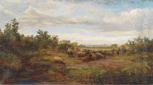 Pastoral Scene With Sheep Oil Painting by Aaron Allan Edson