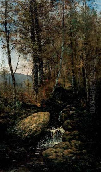 A Woodland Stream Oil Painting by Aaron Allan Edson