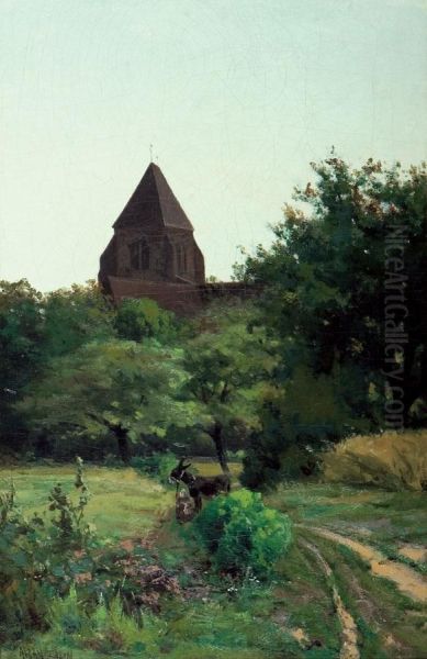 The Steeple At Cernay Oil Painting by Aaron Allan Edson