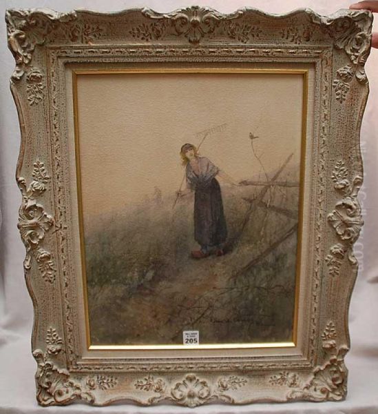 Dutch Maiden Working In Fields Oil Painting by George Wharton Edwards