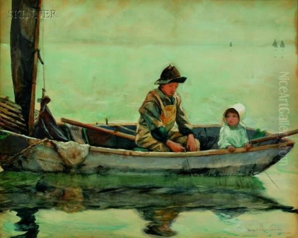 Fishing On The Lake / A Monhegan View Oil Painting by George Wharton Edwards