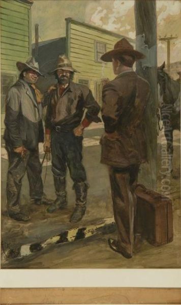 Western Stand-off Oil Painting by Harry C. Edwards