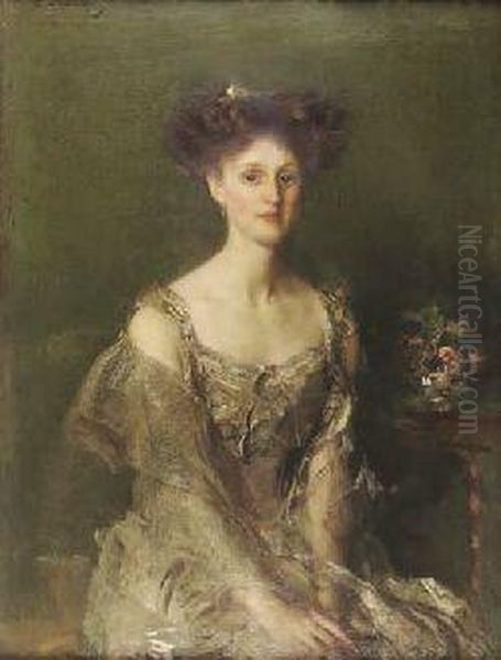 Portrait Of Miss Emmy Mylne Oil Painting by Harry C. Edwards