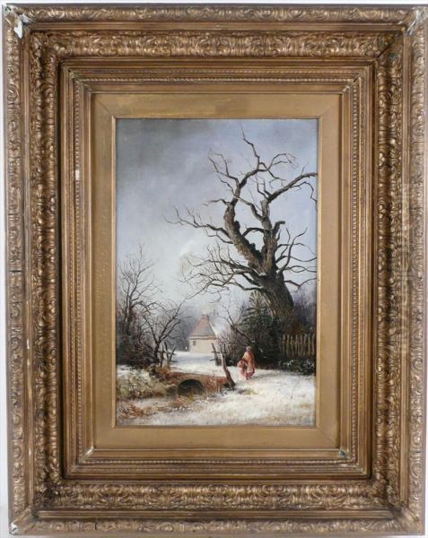 Winter Scene With Peasant Oil Painting by John Edwards