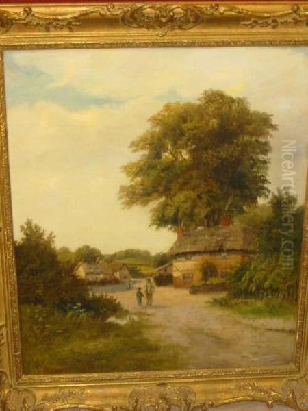 Rural Scene With Cottages And Figures Oil Painting by John Edwards