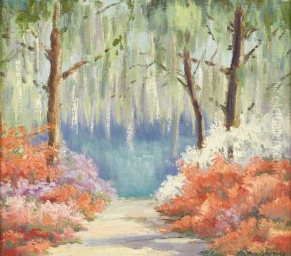 An Azalea Trail (bellingrath Gardens, Mobile, Alabama) Oil Painting by Mary Edwards